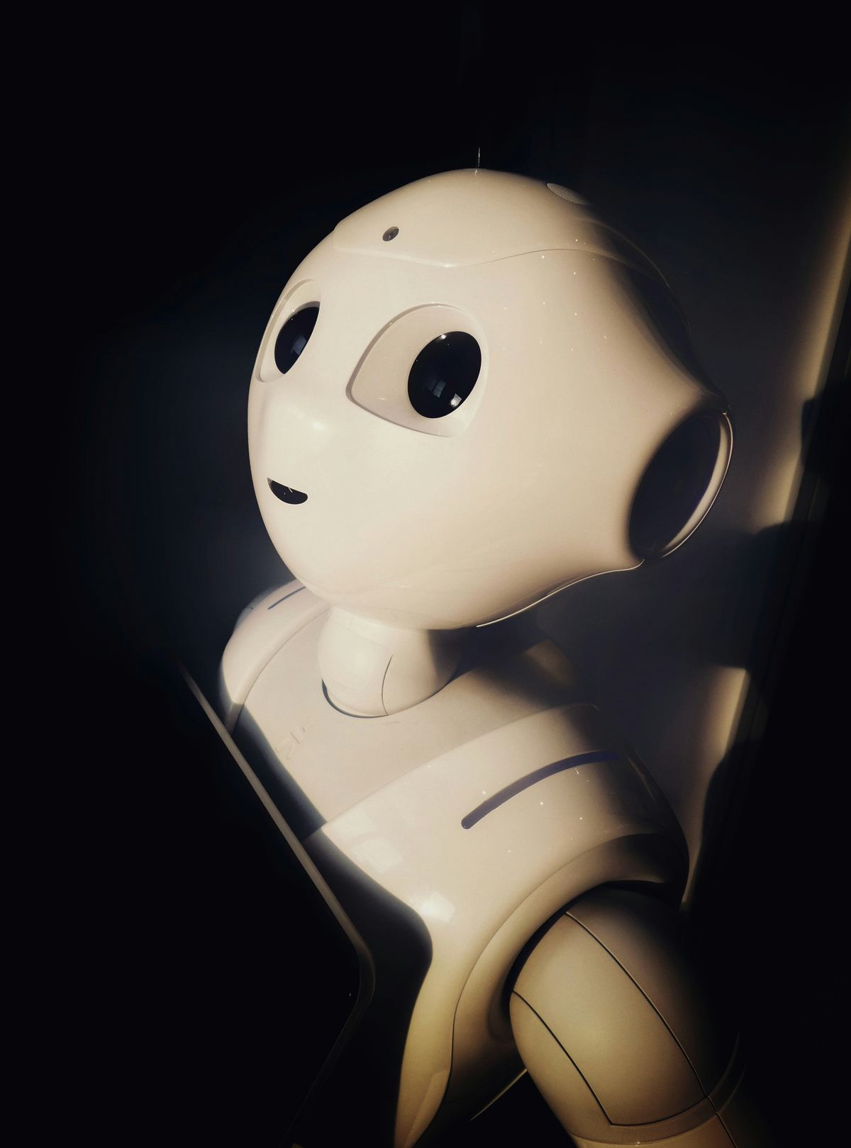 A small companion robot, representing a defined, approachable AI agent rather than an autonomous system